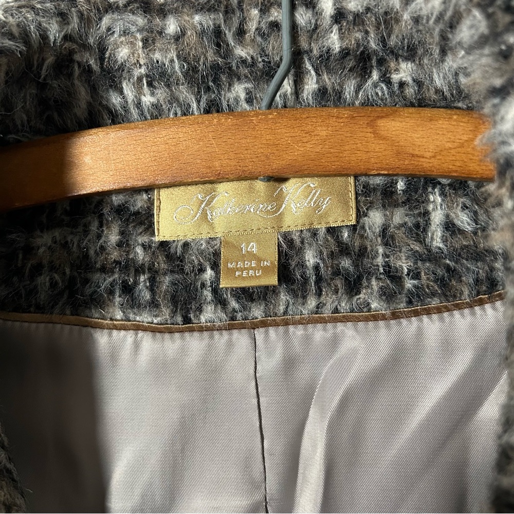 Katherine Kelly Alpaca Wool Blend Tweed Coat Grey Womens 14 - Picture 2 of 9